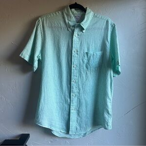 Brooks Brothers Regent Regular-Fit, Green‎ Gingham Irish Linen Short-Sleeve Sz M